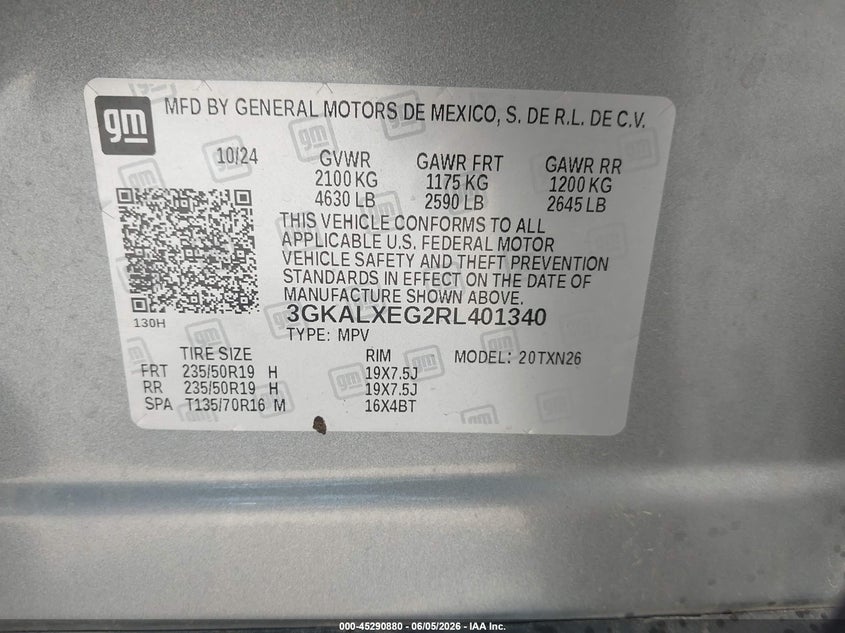 2024 Gmc Terrain VIN 3GKALXEG2RL401340 IAAI salvage auction — FRONT END, Salvage Title, sold $10,250 on 2026-07-29 (photo 9)
