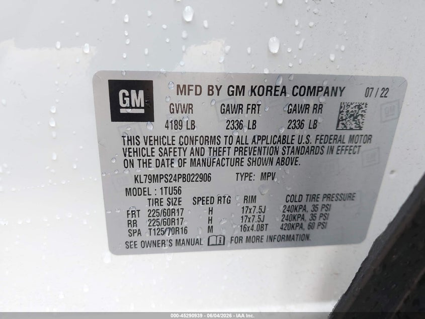 2023 Chevrolet Trailblazer VIN KL79MPS24PB022906 IAAI salvage auction — LEFT FRONT, Salvage (California), sold $5,700 on 2026-07-13 (photo 9)