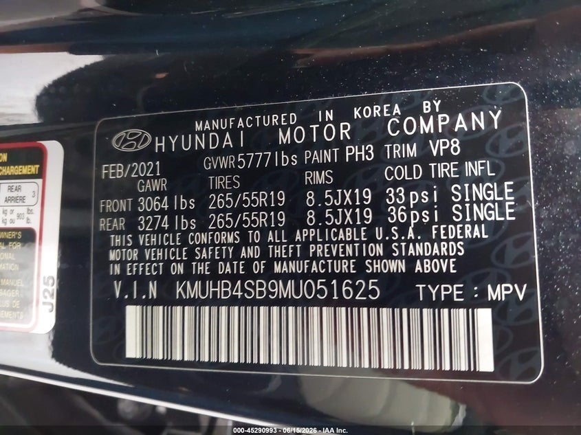 2021 Genesis Gv80 VIN KMUHB4SB9MU051625 IAAI salvage auction — FRONT END, Rebuildable (Florida), sold $8,200 on 2026-07-29 (photo 9)