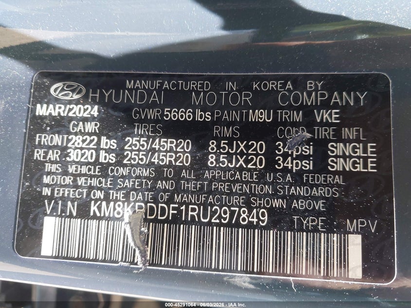 2024 Hyundai Ioniq 5 VIN KM8KRDDF1RU297849 IAAI salvage auction — RIGHT FRONT, Salvage Title, sold $9,100 on 2026-08-14 (photo 9)