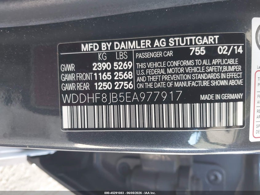 2014 Mercedes-benz E-klasse VIN WDDHF8JB5EA977917 IAAI salvage auction — RIGHT REAR, Salvage Title, sold $2,900 on 2026-07-09 (photo 9)