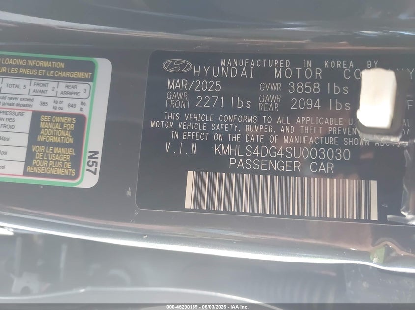 2025 Hyundai Elantra VIN KMHLS4DG4SU003030 IAAI salvage auction — SIDE, Salvage Title, sold $5,500 on 2026-07-29 (photo 9)