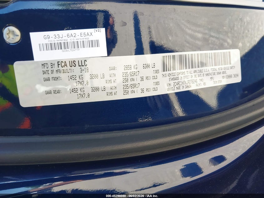 2018 Chrysler Pacifica VIN 2C4RC1H7XJR276246 IAAI salvage auction — NORMAL WEAR, Sf97 (Maryland), sold $7,300 on 2026-07-21 (photo 9)