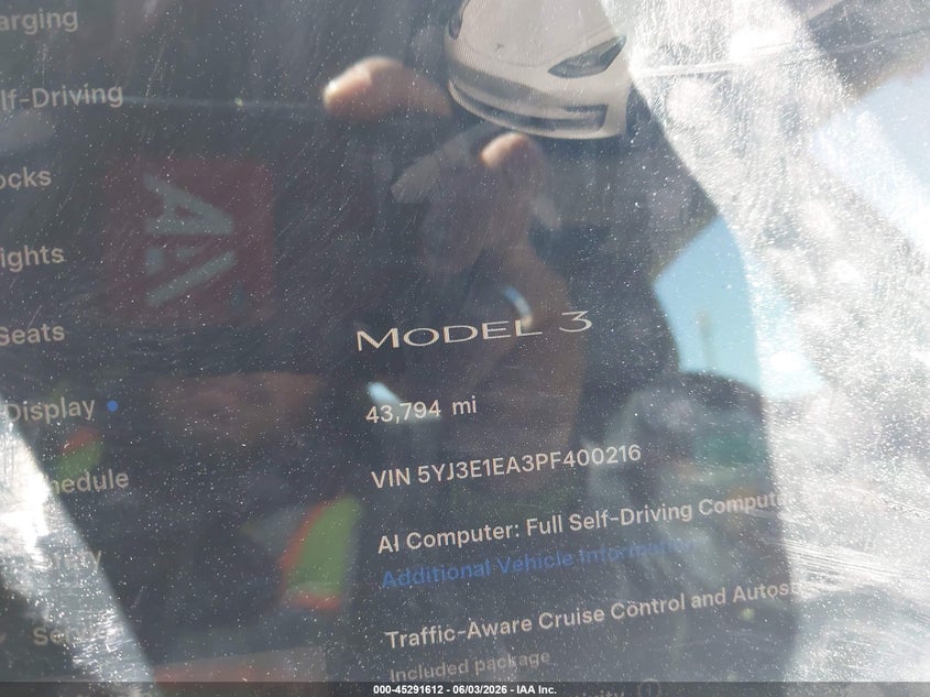 2023 Tesla Model 3 VIN 5YJ3E1EA3PF400216 IAAI salvage auction — REAR END, Salvage Title, sold $8,800 on 2026-07-16 (photo 7)