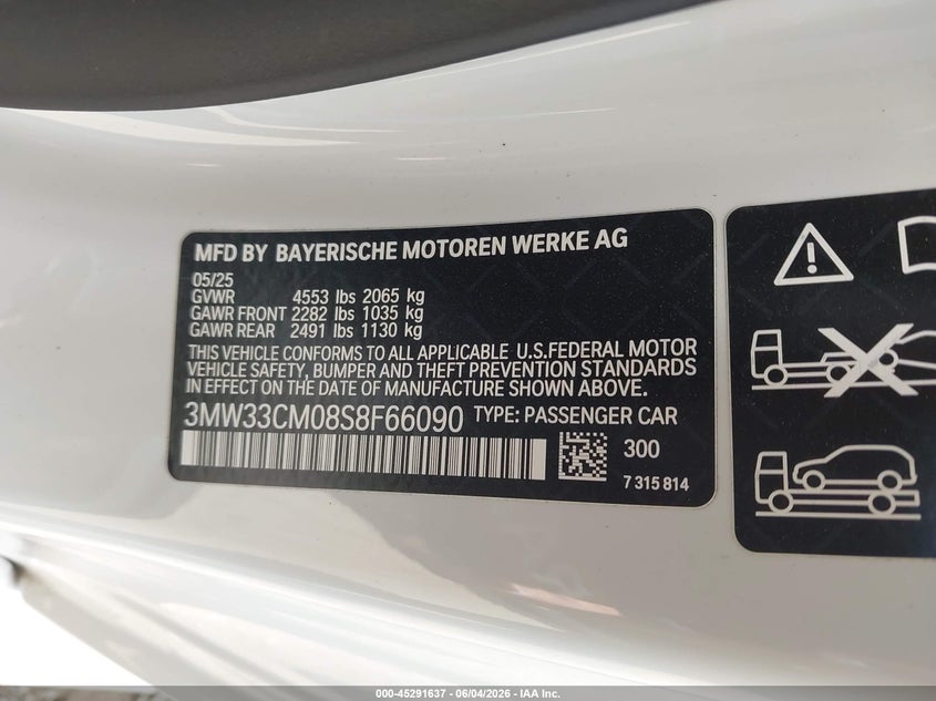 2025 BMW 2er VIN 3MW33CM08S8F66090 IAAI salvage auction — LEFT FRONT, Salvage Title, sold $14,050 on 2026-07-14 (photo 9)