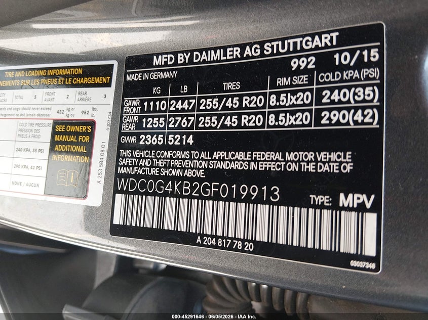2016 Mercedes-benz Glc VIN WDC0G4KB2GF019913 IAAI salvage auction — REAR END, Salvage Title, sold $5,700 on 2026-07-31 (photo 9)