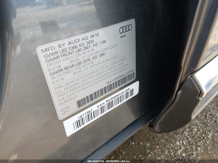 2014 Audi Q5 VIN WA1CFAFP6EA122346 IAAI salvage auction — Right Front, Salvage, sold $2,225 on 2026-10-19 (photo 9)