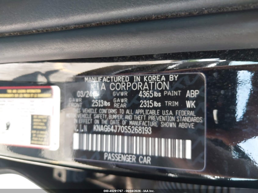 2025 Kia K5 VIN KNAG64J70S5268193 IAAI salvage auction — FRONT END, Salvage Title, sold $4,600 on 2026-07-27 (photo 9)