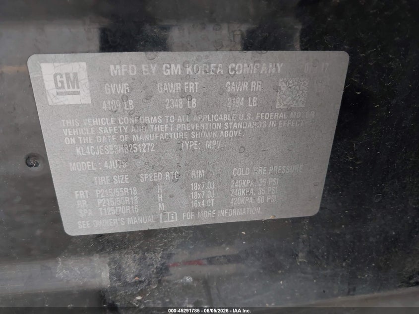 2017 Buick Encore VIN KL4CJESB3HB251272 IAAI salvage auction — SIDE, Salvage Title, sold $1,400 on 2026-07-16 (photo 9)