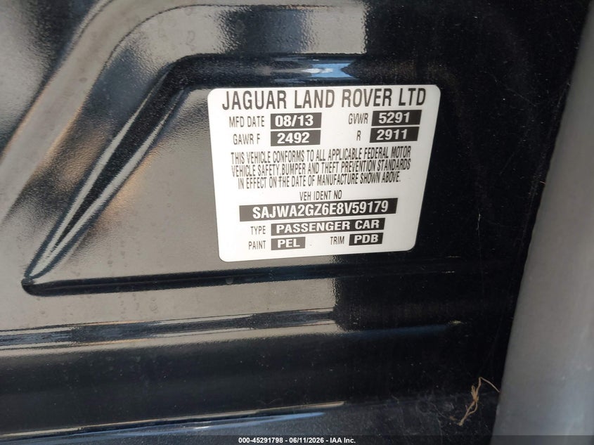 2014 Jaguar Xj VIN SAJWA2GZ6E8V59179 IAAI salvage auction — NORMAL WEAR, Salvage Title, sold $1,100 on 2026-07-23 (photo 9)