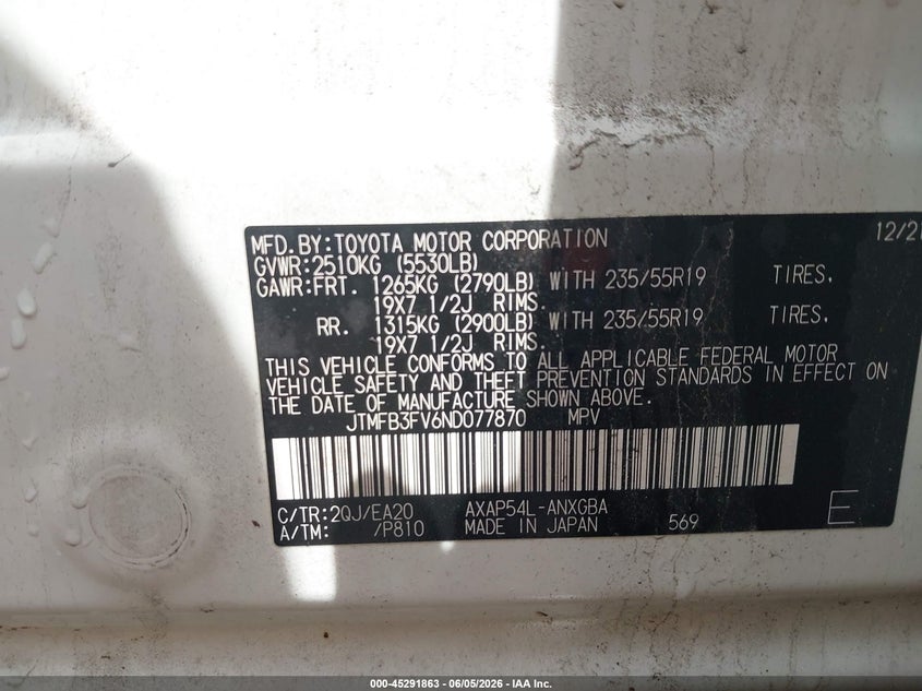 2022 Toyota Rav 4 VIN JTMFB3FV6ND077870 IAAI salvage auction — FRONT END, Salvage - 75% Or Less (Maryland), sold $15,200 on 2026-07-29 (photo 9)