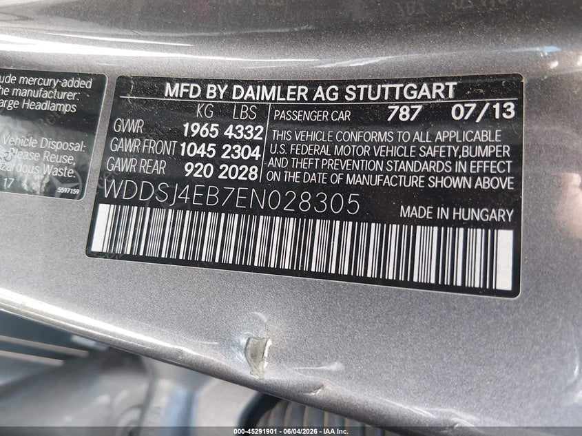 2014 Mercedes-benz Cla-klasse VIN WDDSJ4EB7EN028305 IAAI salvage auction — FRONT END, Salvage Title, sold $1,925 on 2026-07-15 (photo 9)