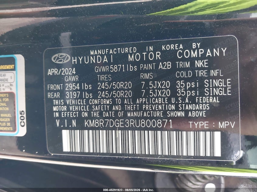 2024 Hyundai Palisade VIN KM8R7DGE3RU800871 IAAI salvage auction — REAR END, Salvage (Louisiana), sold $19,450 on 2026-07-28 (photo 9)