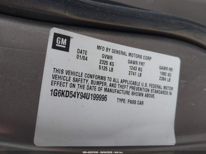 2004 Cadillac Deville VIN 1G6KD54Y94U199996 IAAI salvage auction — LEFT FRONT, Original (Texas), sold $850 on 2026-09-22 (photo 9)