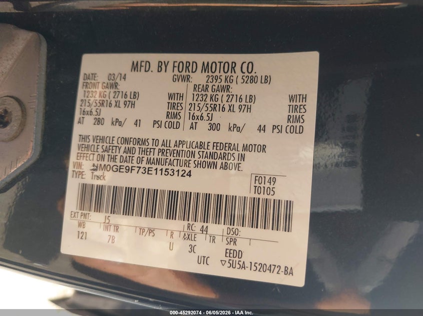 2014 Ford Transit VIN NM0GE9F73E1153124 IAAI salvage auction — REAR END, Salvage (Ohio), sold $1,800 on 2026-07-28 (photo 9)
