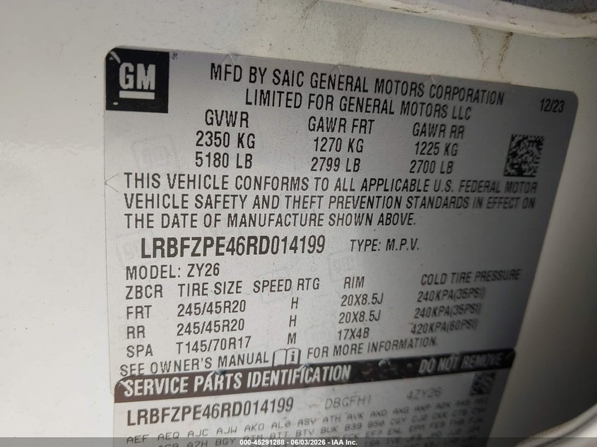 2024 Buick Envision VIN LRBFZPE46RD014199 IAAI salvage auction — LEFT FRONT, Salvage Title, sold $300 on 2026-07-22 (photo 9)