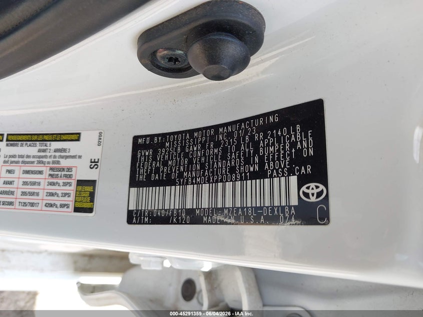 2023 Toyota Corolla VIN 5YFB4MDEXPP008911 IAAI salvage auction — RIGHT FRONT, Salvage (Texas), sold $4,250 on 2026-07-28 (photo 9)