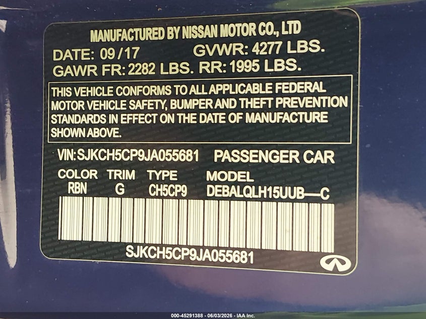 2018 Infiniti Qx30 VIN SJKCH5CP9JA055681 IAAI salvage auction — FRONT END, Salvage Title, sold $325 on 2026-07-14 (photo 9)