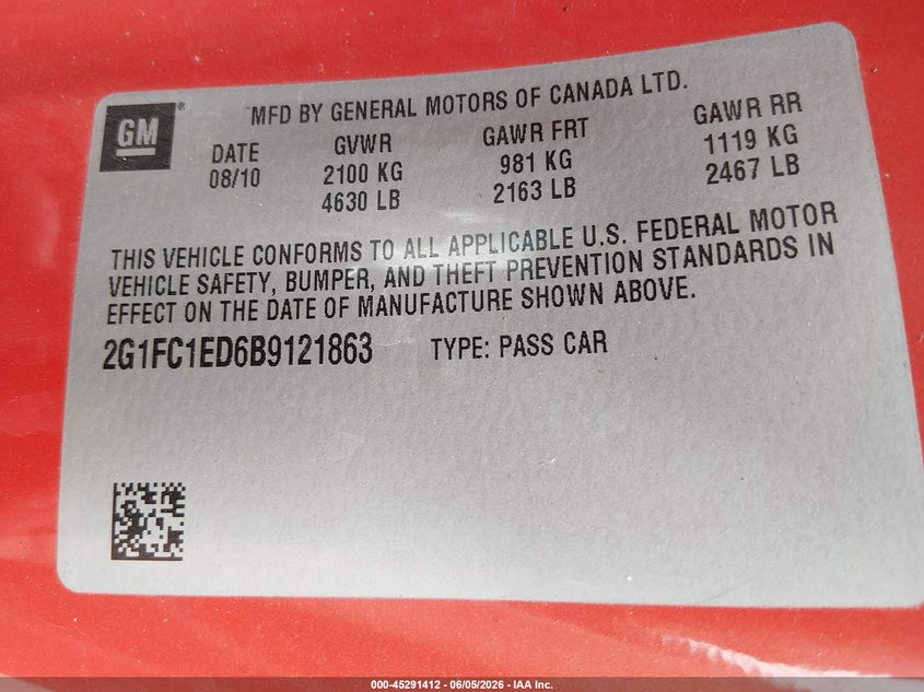 2011 Chevrolet Camaro VIN 2G1FC1ED6B9121863 IAAI salvage auction — SIDE, Salvage (Oregon), sold $2,200 on 2026-07-10 (photo 9)