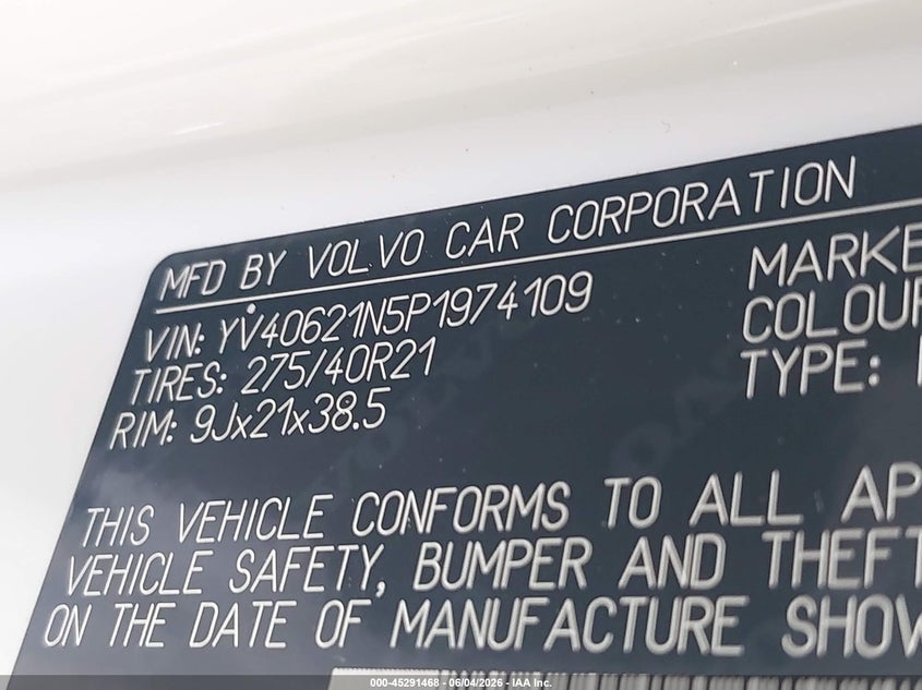 2023 Volvo Xc90 VIN YV40621N5P1974109 IAAI salvage auction — FRONT END, Salvage Title, sold $14,500 on 2026-07-16 (photo 9)