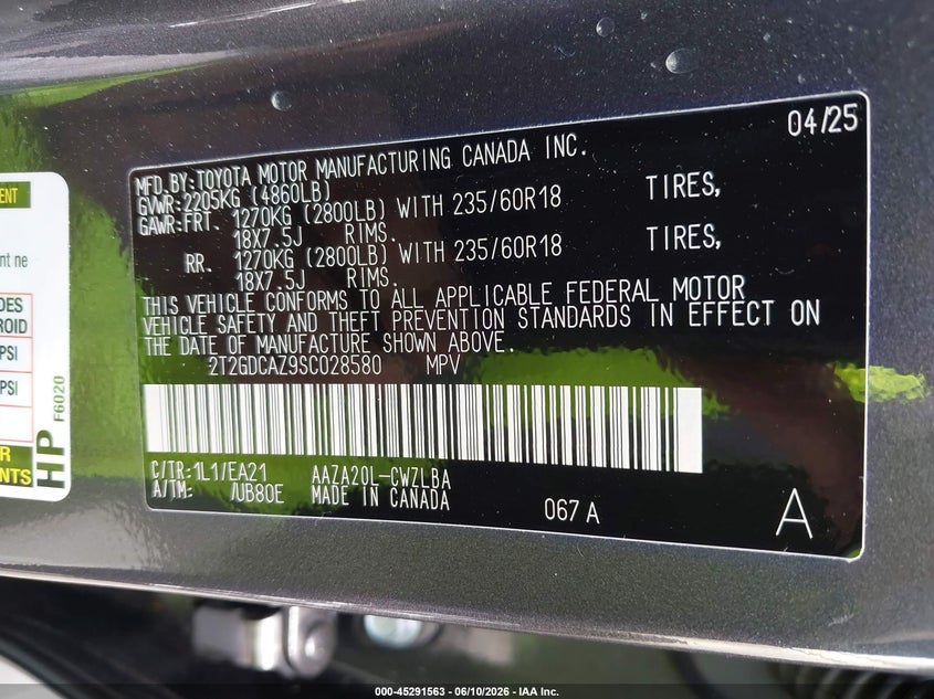 2025 Lexus Nx VIN 2T2GDCAZ9SC028580 IAAI salvage auction — RIGHT SIDE, Salvage (Idaho), sold $14,800 on 2026-07-09 (photo 9)