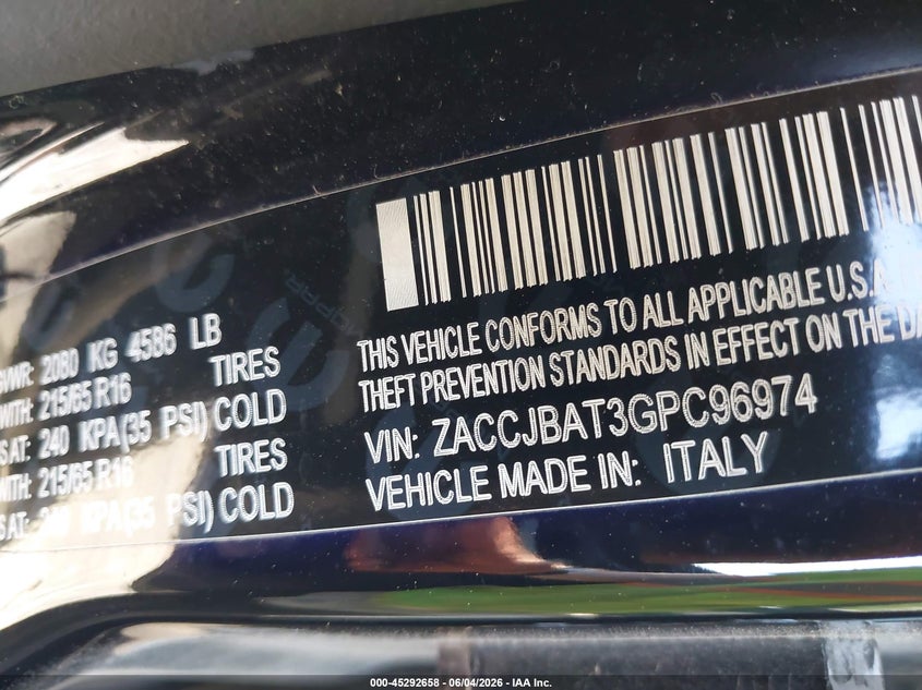 2016 Jeep Renegade VIN ZACCJBAT3GPC96974 IAAI salvage auction — LEFT & RIGHT, Salvage Title, sold $1,650 on 2026-07-15 (photo 9)