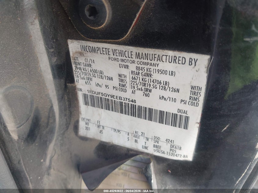 2014 Ford F-550 chassis VIN 1FDUF5GY9EEB37548 IAAI salvage auction — NORMAL WEAR, Clear (Arizona), sold $25 on 2026-07-28 (photo 8)