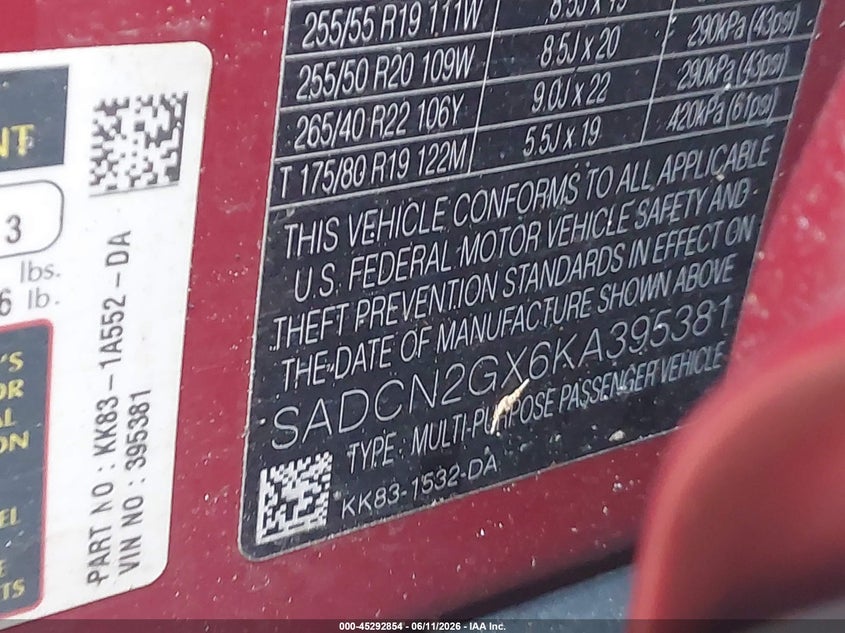 2019 Jaguar F-pace VIN SADCN2GX6KA395381 IAAI salvage auction — REAR END, Salvage (Idaho), sold $3,550 on 2026-07-22 (photo 9)