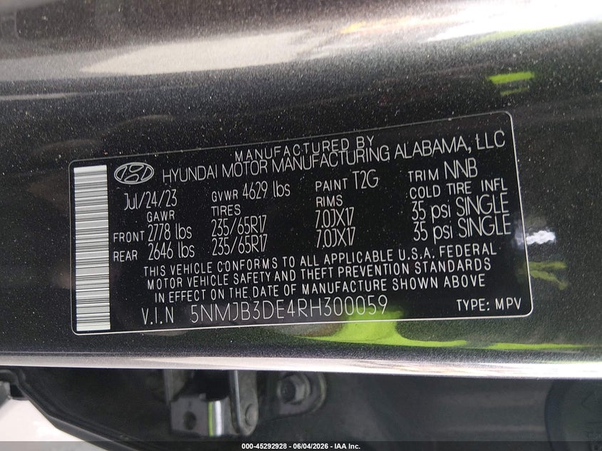 2024 Hyundai Tucson VIN 5NMJB3DE4RH300059 IAAI salvage auction — REAR END, Salvage Title, sold $5,500 on 2026-07-20 (photo 9)