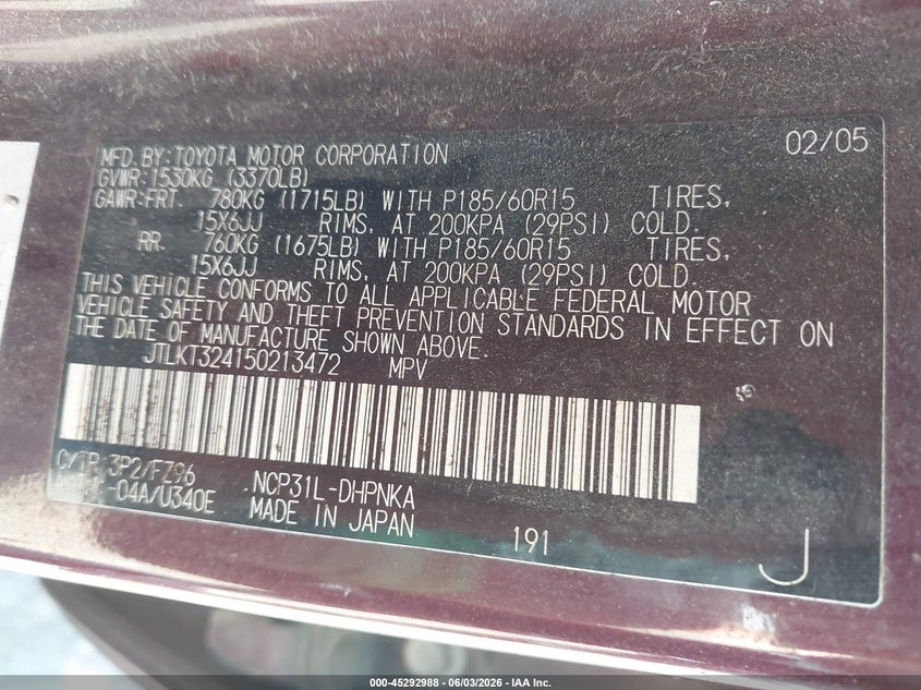 2005 Scion Xb VIN JTLKT324150213472 IAAI salvage auction — RIGHT SIDE, Salvage (Alabama), sold $225 on 2026-07-08 (photo 9)