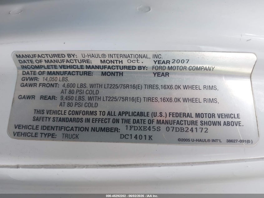 2007 Ford E-450 VIN 1FDXE45S07DB24172 IAAI salvage auction — UNKNOWN, Clear (Arizona), sold $25 on 2026-07-09 (photo 8)