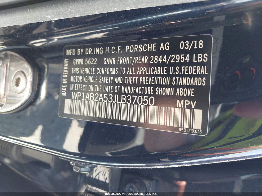2018 Porsche Macan VIN WP1AB2A53JLB37050 IAAI salvage auction — FRONT END, Salvage Title, sold $25 on 2026-07-23 (photo 9)