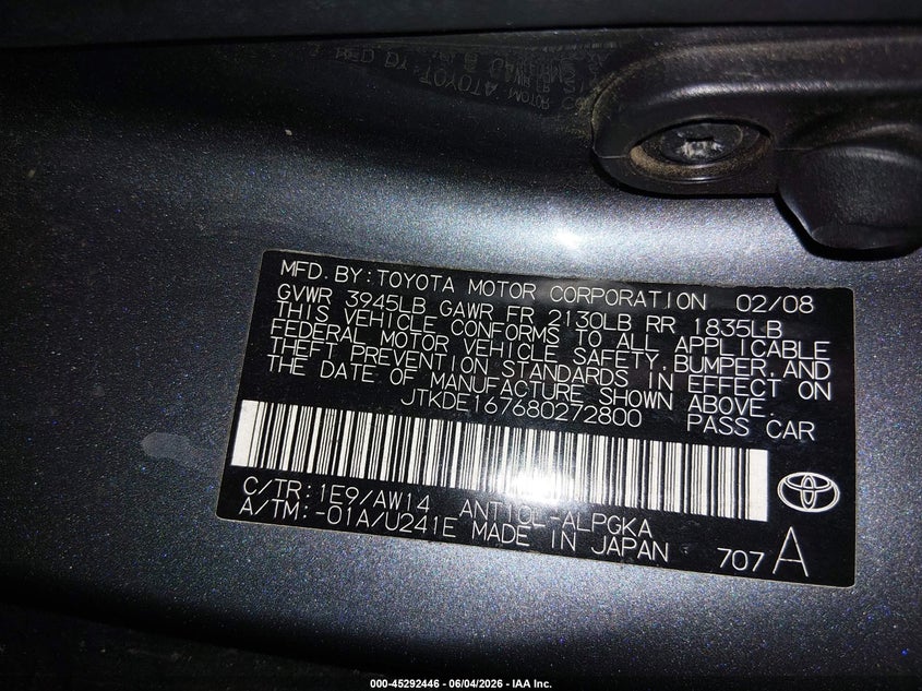 2008 Scion Tc VIN JTKDE167680272800 IAAI salvage auction — FRONT END, Salvage (Oregon), sold $450 on 2026-07-23 (photo 9)