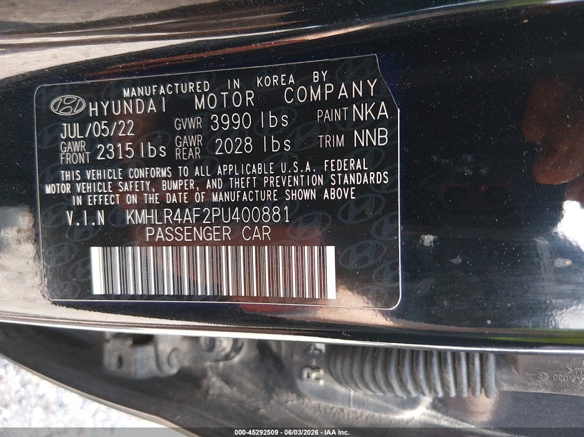 2023 Hyundai Elantra VIN KMHLR4AF2PU400881 IAAI salvage auction — FRONT END, Salvage Title, sold $3,500 on 2026-07-20 (photo 9)