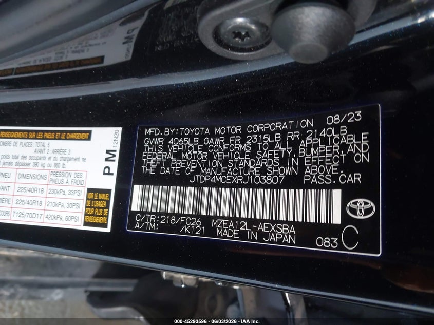 2024 Toyota Corolla VIN JTDP4MCEXRJ103807 IAAI salvage auction — FRONT END, Salvage Title, sold $7,500 on 2026-07-23 (photo 9)