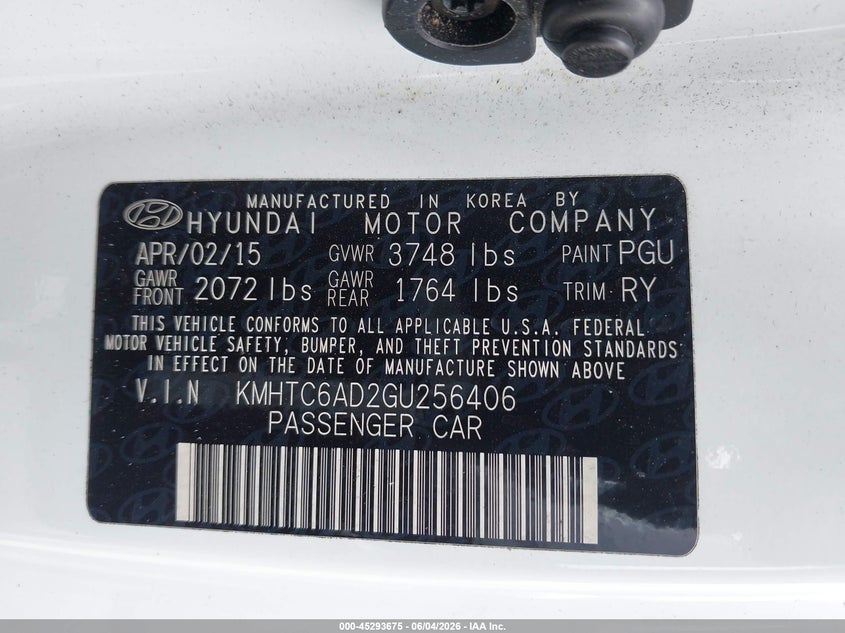 2016 Hyundai Veloster VIN KMHTC6AD2GU256406 IAAI salvage auction — FRONT END, Salvage Title, sold $200 on 2026-07-20 (photo 9)