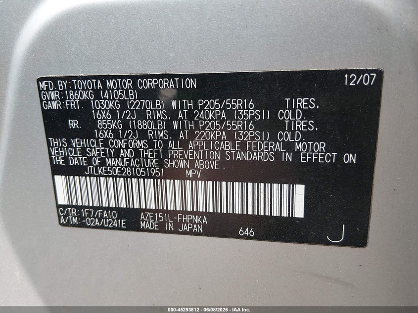 2008 Scion Xb VIN JTLKE50E281051951 IAAI salvage auction — NORMAL WEAR, Salvage (Montana), sold $225 on 2026-07-28 (photo 9)