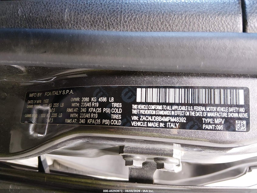 2021 Jeep Renegade VIN ZACNJDBB4MPM48392 IAAI salvage auction — REAR END, Salvage Title, sold $1,900 on 2026-07-13 (photo 9)