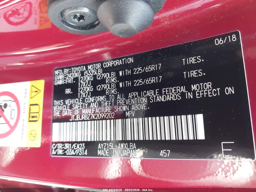 2019 Lexus Nx VIN JTJBJRBZ7K2099202 IAAI salvage auction — FRONT END, Salvage Title, sold $5,600 on 2026-07-24 (photo 9)