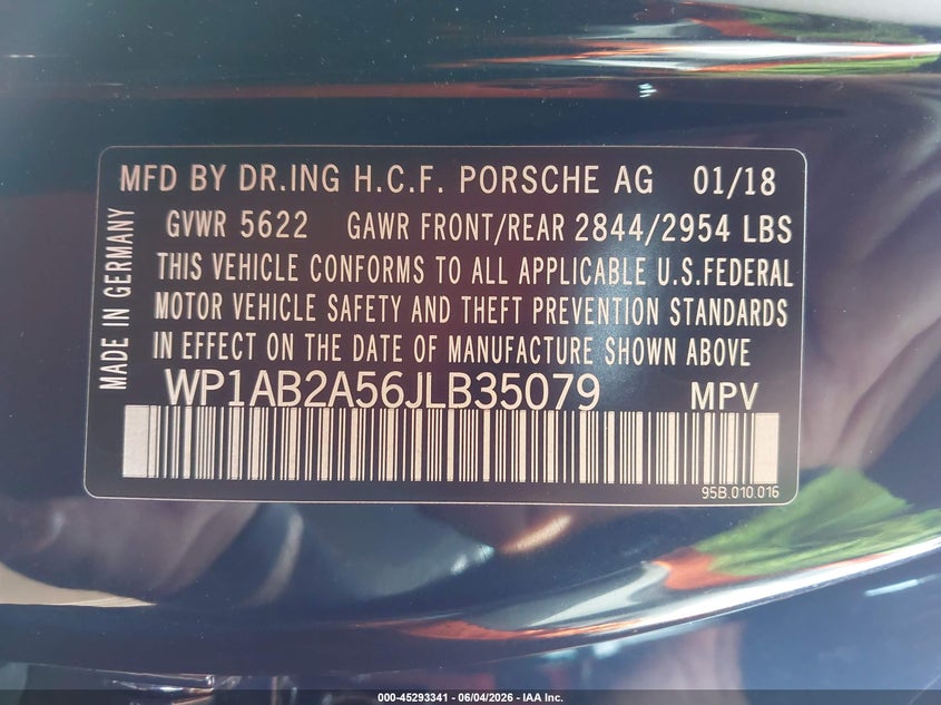 2018 Porsche Macan VIN WP1AB2A56JLB35079 IAAI salvage auction — REAR END, Rebuildable (Florida), sold $9,800 on 2026-07-24 (photo 9)