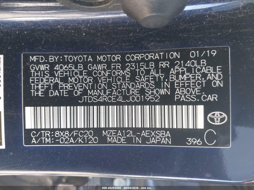 2020 Toyota Corolla VIN JTDS4RCE4LJ001952 IAAI salvage auction — RIGHT SIDE, Salvage Title, sold $3,500 on 2026-07-29 (photo 9)