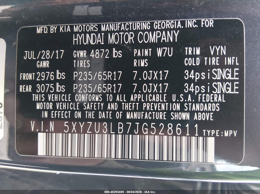 2018 Hyundai Santa fe VIN 5XYZU3LB7JG528611 IAAI salvage auction — RIGHT FRONT, Salvage (Missouri), sold $2,750 on 2026-07-14 (photo 9)