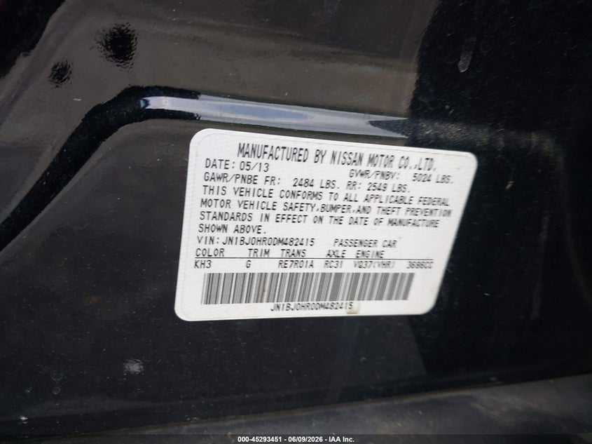 2013 Infiniti Ex VIN JN1BJ0HR0DM482415 IAAI salvage auction — LEFT FRONT, Salvage Title, sold $2,175 on 2026-07-09 (photo 9)