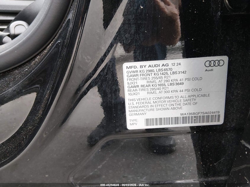2025 Audi Sq8 VIN WA135BGF7SA024419 IAAI salvage auction — FRONT END, Salvage Title, sold $21,600 on 2026-07-09 (photo 9)