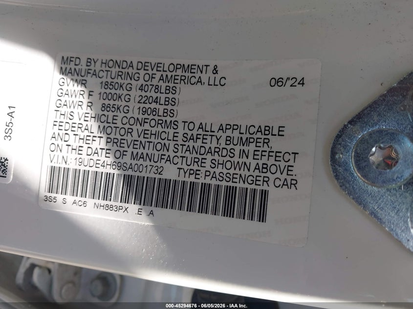 2025 Acura Integra VIN 19UDE4H69SA001732 IAAI salvage auction — REAR END, Salvage Title, sold $11,800 on 2026-07-21 (photo 9)