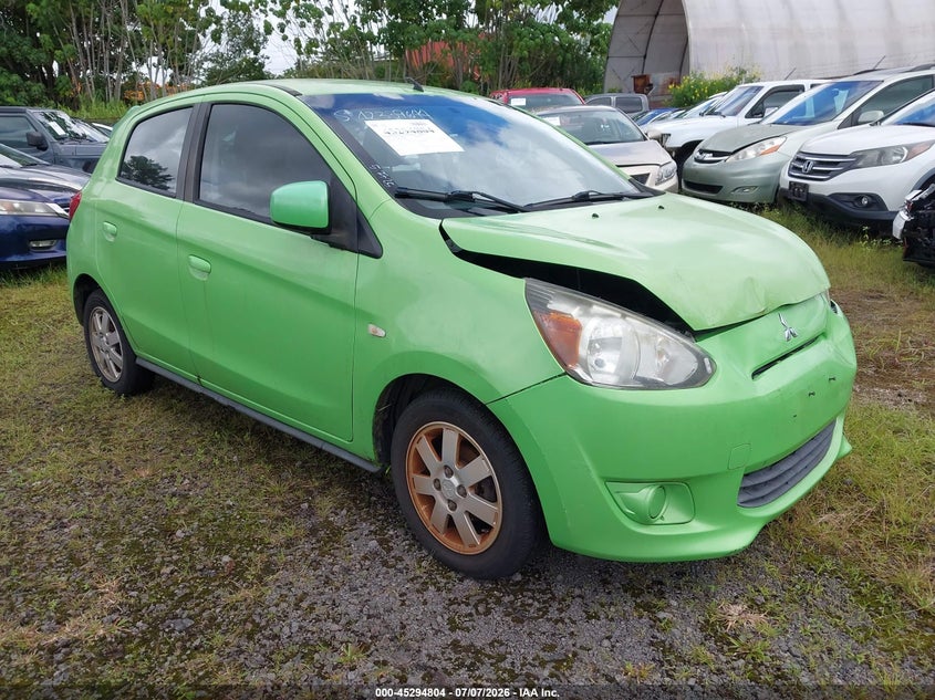 2014 Mitsubishi Mirage VIN ML32A3HJ6EH002948 IAAI salvage auction — FRONT & REAR, Salvage (Hawaii), sold $50 on 2026-07-21 (photo 1)