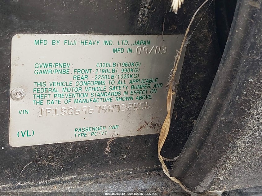 2004 Subaru Forester VIN JF1SG69674H732556 IAAI salvage auction — NORMAL WEAR, Clear (New Jersey), sold $425 on 2026-07-20 (photo 9)