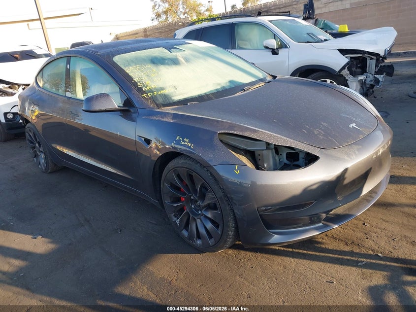 2023 Tesla Model 3 VIN 5YJ3E1EC1PF698783 IAAI salvage auction — RIGHT SIDE, Salvage Title, sold $13,300 on 2026-07-31 (photo 1)