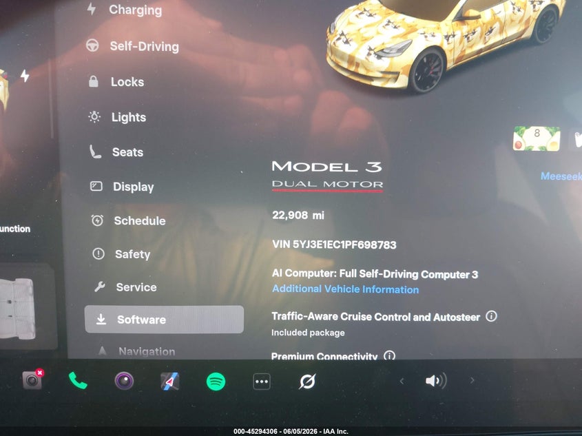 2023 Tesla Model 3 VIN 5YJ3E1EC1PF698783 IAAI salvage auction — RIGHT SIDE, Salvage Title, sold $13,300 on 2026-07-31 (photo 7)