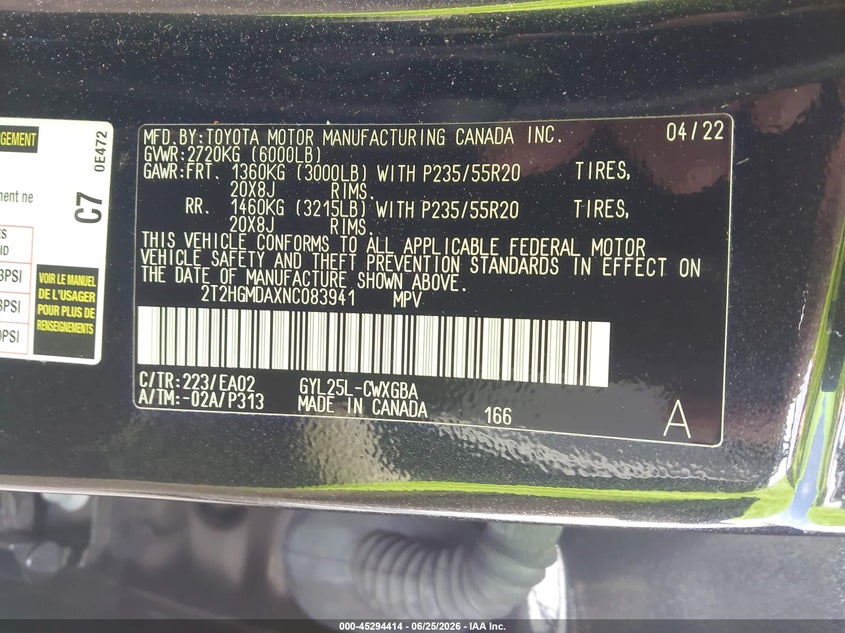 2022 Lexus Rx VIN 2T2HGMDAXNC083941 IAAI salvage auction — BIOHAZARD/CHEMICAL, Clear (Colorado), sold $15,250 on 2026-07-30 (photo 9)